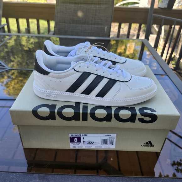 BNWT Adidas Women’s Breaknet Sleek Sneakers White Green Sz 8 Casual Tennis Y2K - Picture 9 of 11